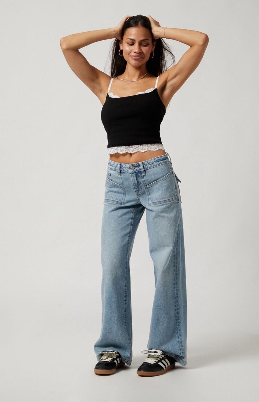 PacSun Casey Low Rise Baggy Jeans Patch Pocket Light Denim Size 23 Wide Leg Y2K